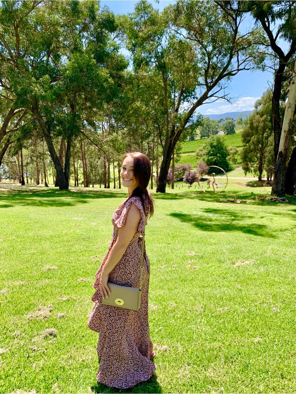 Oh Polly Burgundy Maxi Dress with White Floral Dot Print